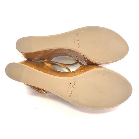 SERGIO ROSSI Camel Cork Platform Sandals w/ Ankle Strap - Picture 12 of 13